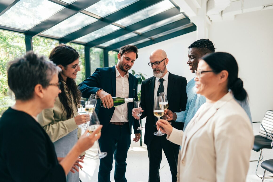 Businessmen and businesswomen making a corporate party