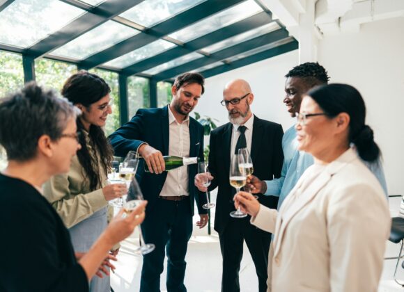 Businessmen and businesswomen making a corporate party